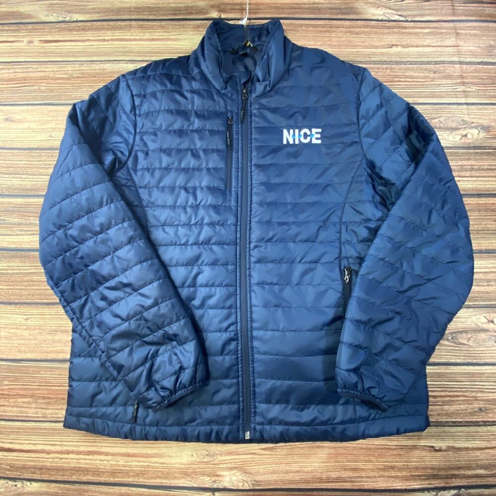 Port Authority Jacket Mens XL Blue Quilted Puffer Bosch Logo Insulated Full Zip